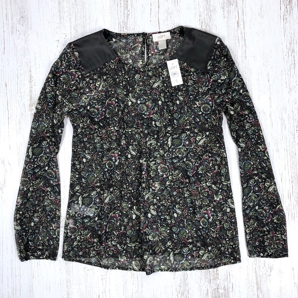 NWT Ann Taylor LOFT floral blouse S faux leather